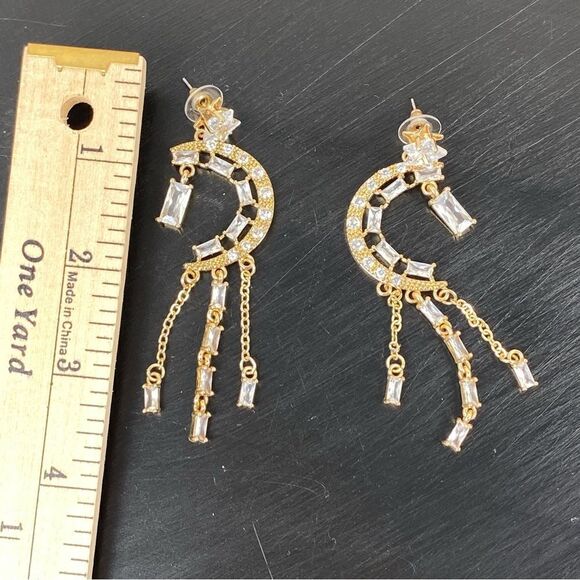 Natasha Rhinestone Crescent Moon Dangle Earrings Celestial - Picture 6 of 8